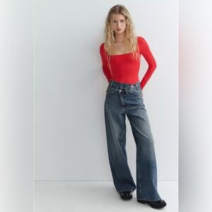 Zara Red Long Sleeve Bodysuit  Small